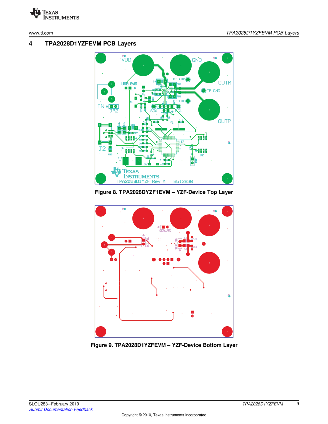 Texas Instruments manual TPA2028D1YZFEVM PCB Layers, TPA2028DYZF1EVM YZF-Device Top Layer 