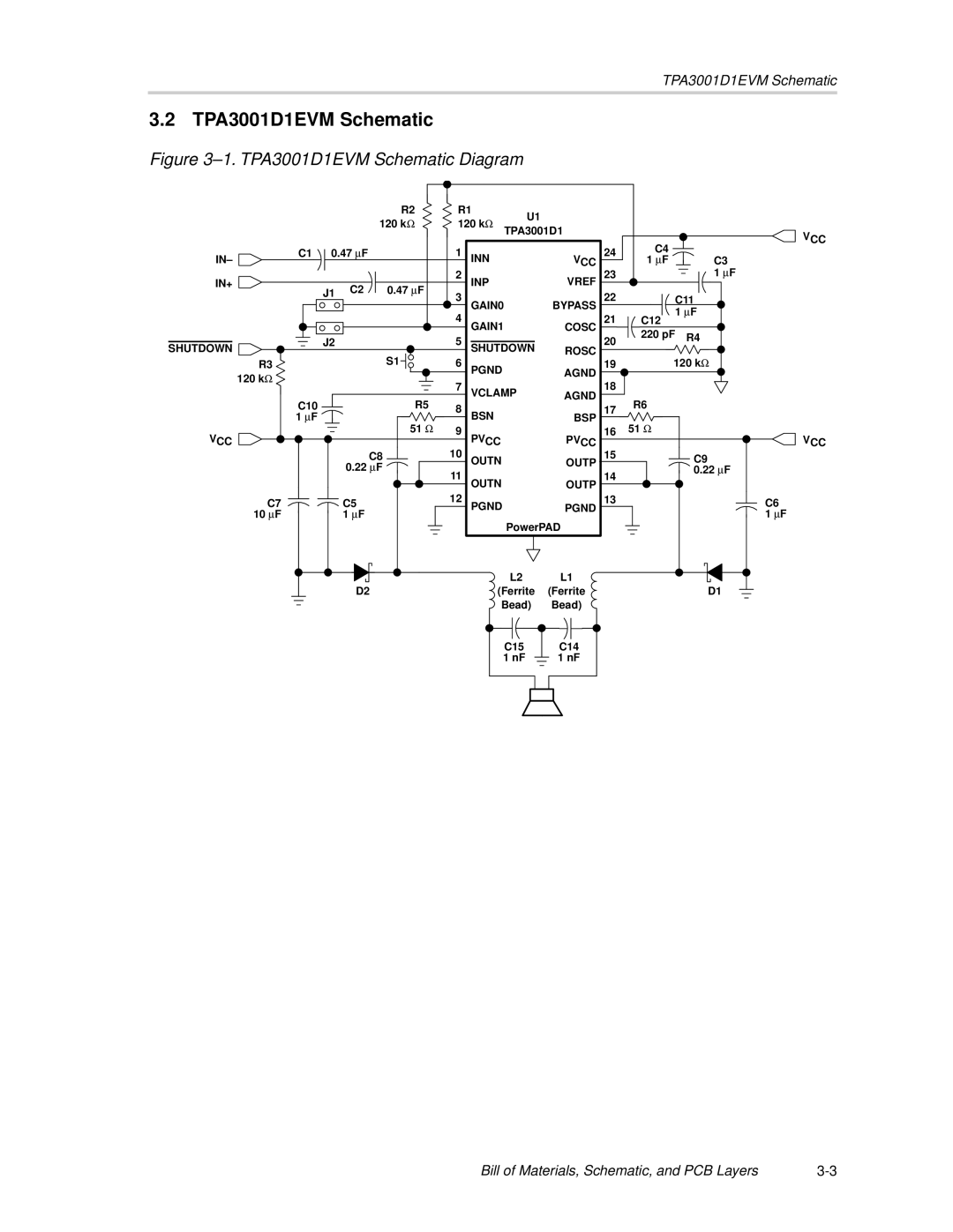 Texas Instruments manual TPA3001D1EVM Schematic Diagram 