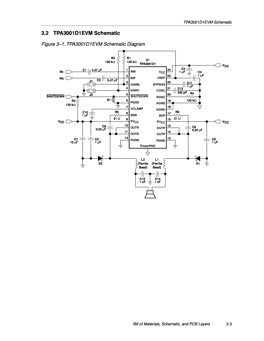 Texas Instruments manual 3.2 TPA3001D1EVM Schematic, 1.TPA3001D1EVM Schematic Diagram 