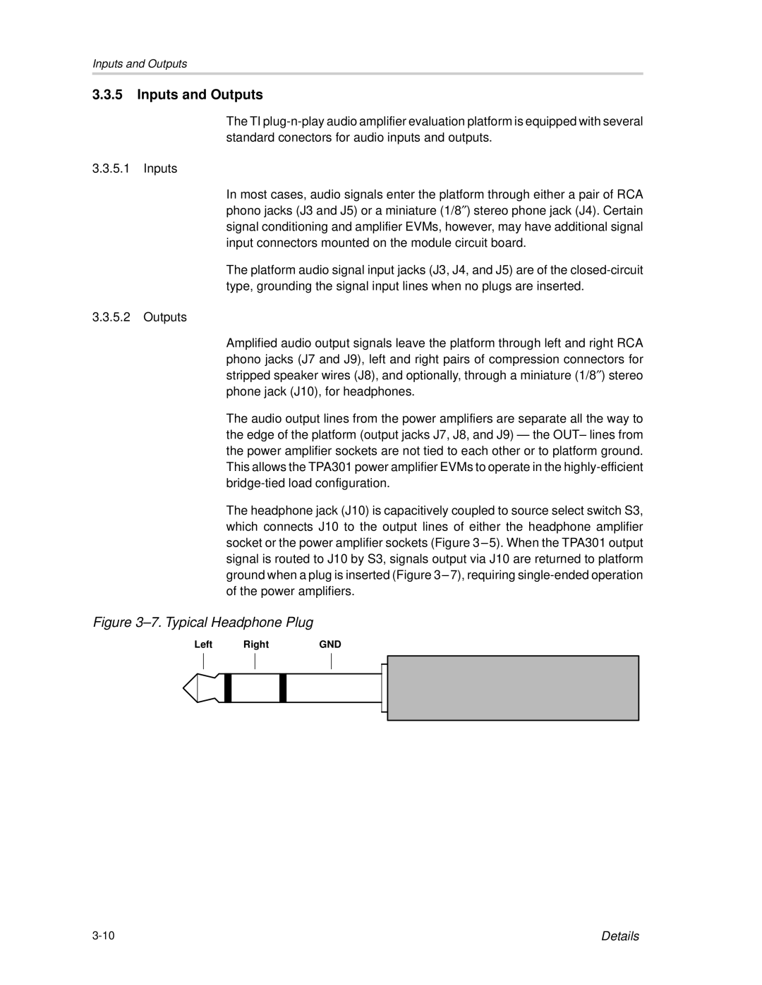 Texas Instruments TPA301 manual Inputs and Outputs 