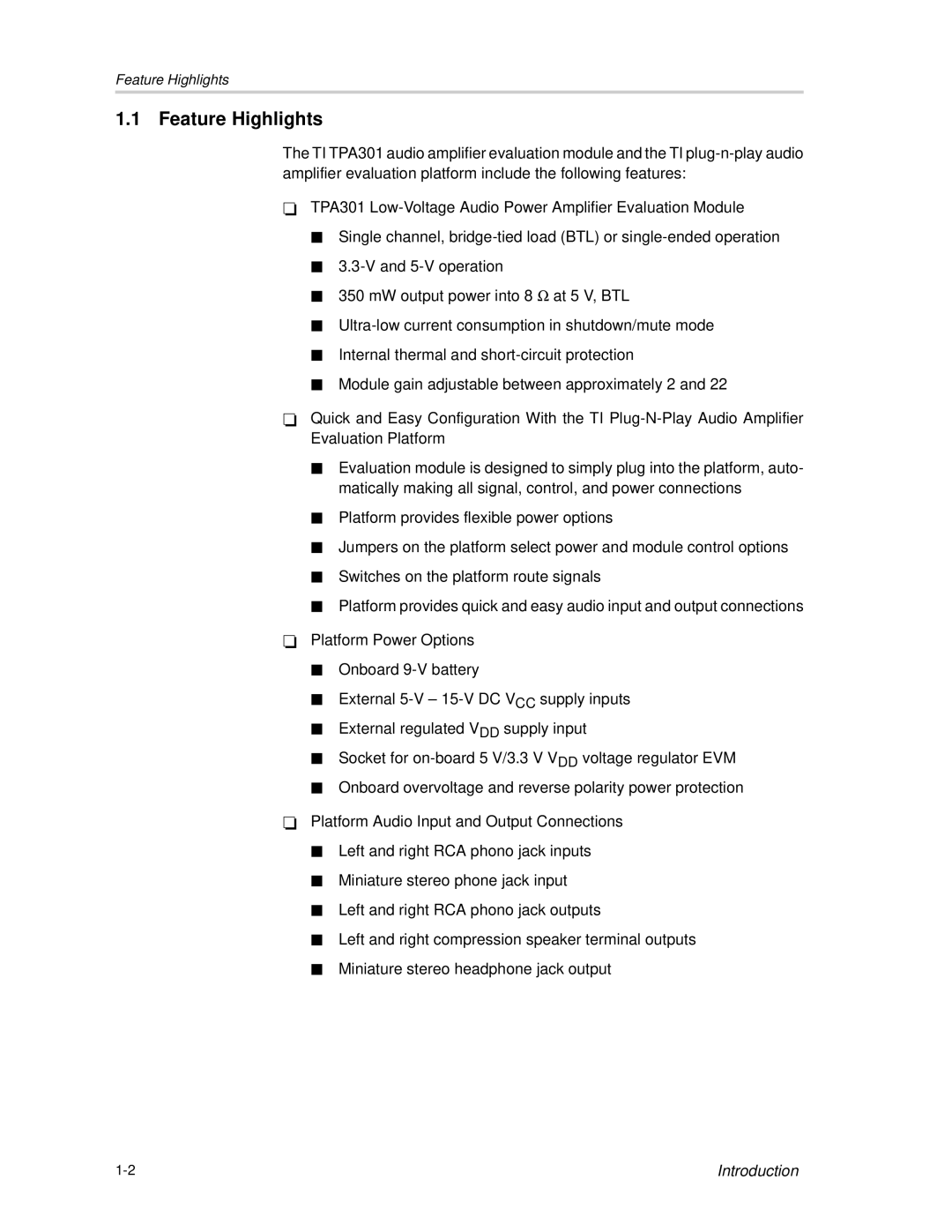 Texas Instruments TPA301 manual Feature Highlights 