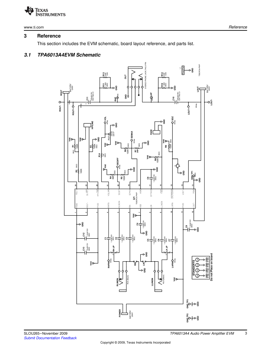 Texas Instruments specifications Reference, TPA6013A4EVM Schematic 