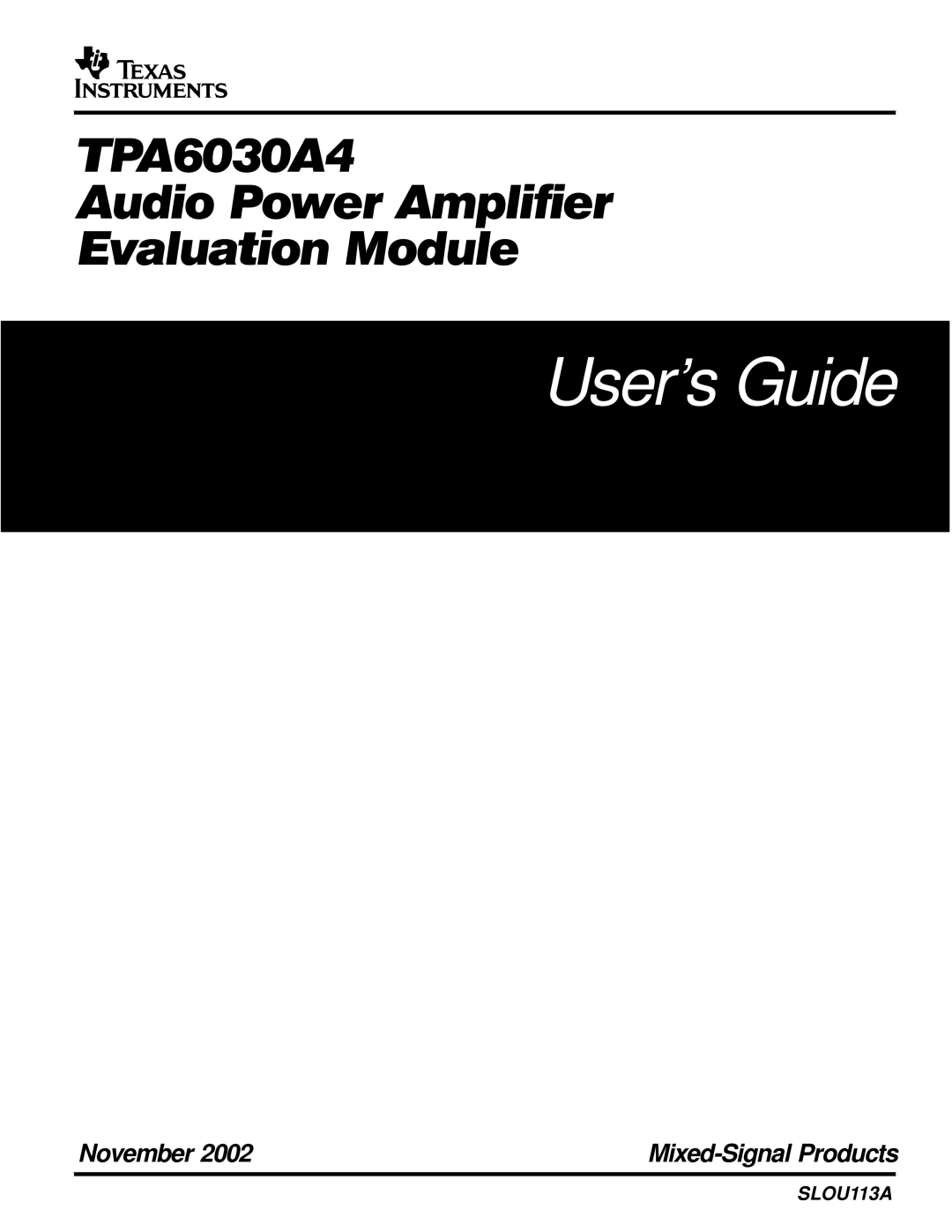 Texas Instruments TPA6030A4 manual User’s Guide 