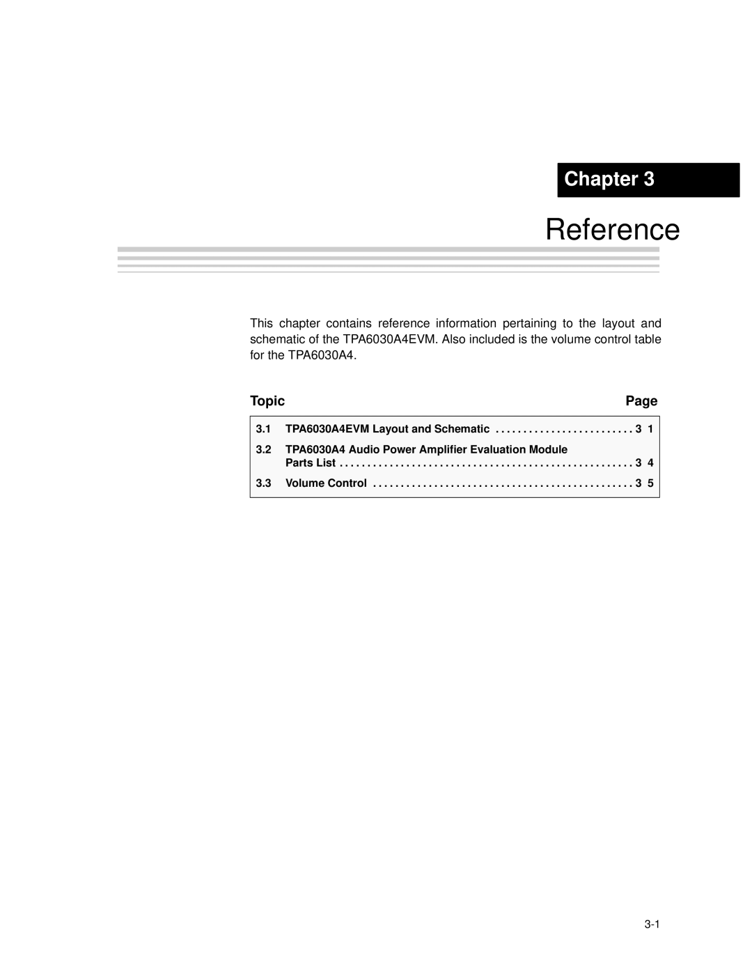 Texas Instruments TPA6030A4 manual Reference 