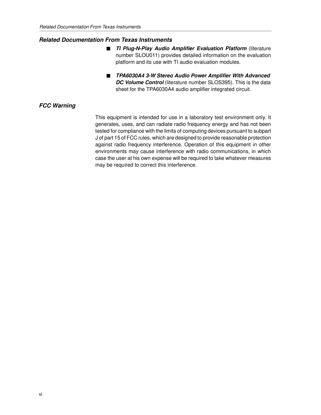 Texas Instruments TPA6030A4 manual Related Documentation From Texas Instruments 