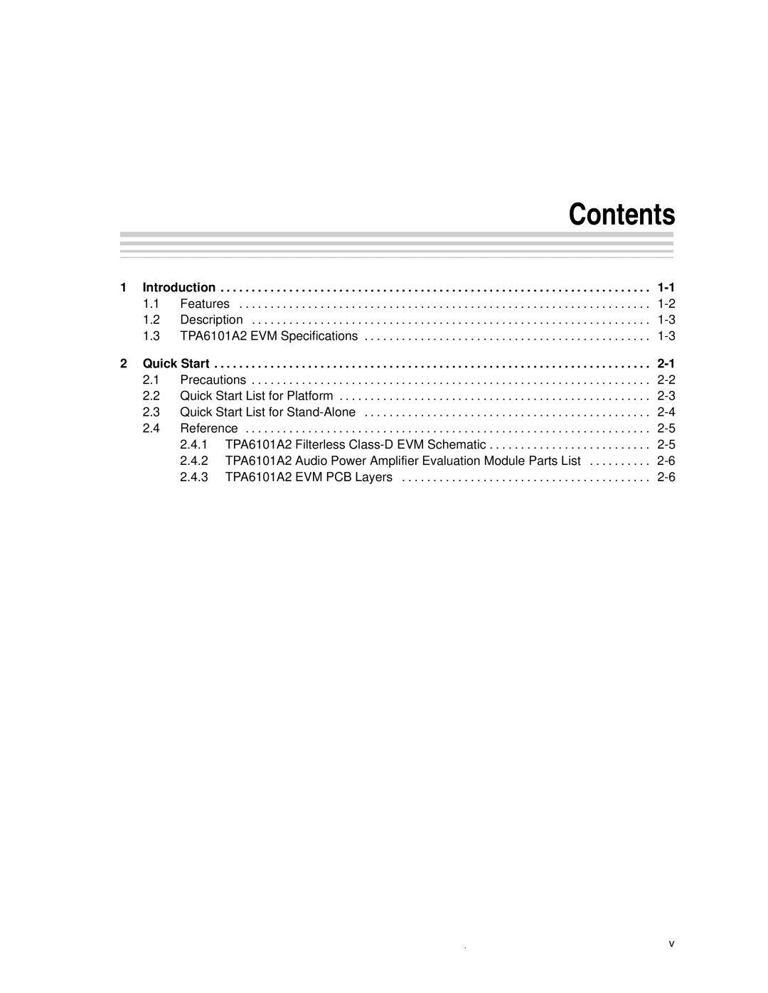 Texas Instruments TPA6101A2 manual Contents 