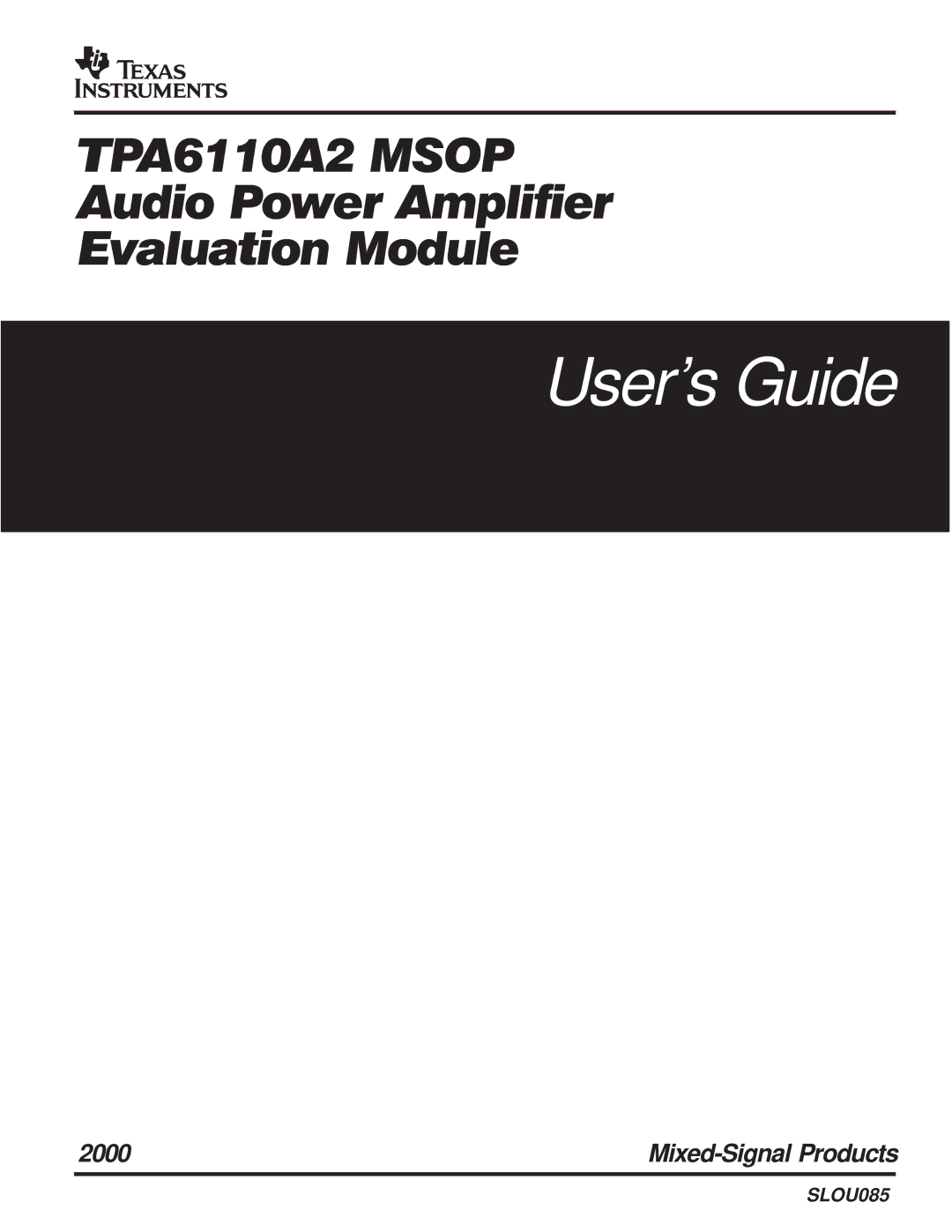 Texas Instruments TPA6110A2 MSOP manual Users Guide 