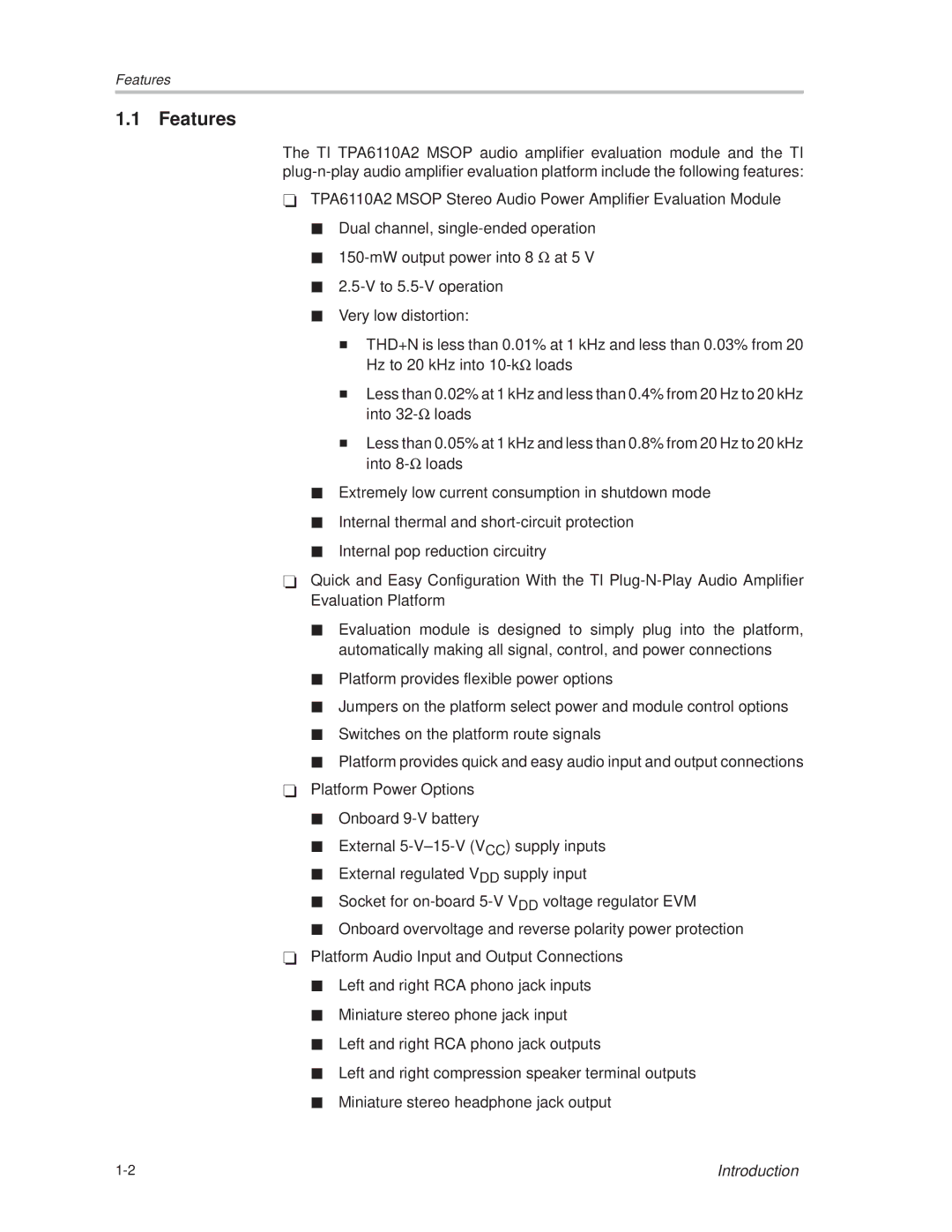 Texas Instruments TPA6110A2 MSOP manual Features 