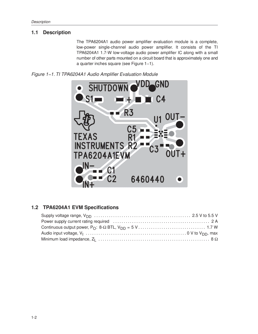 Texas Instruments TPA6204A1 manual Description 