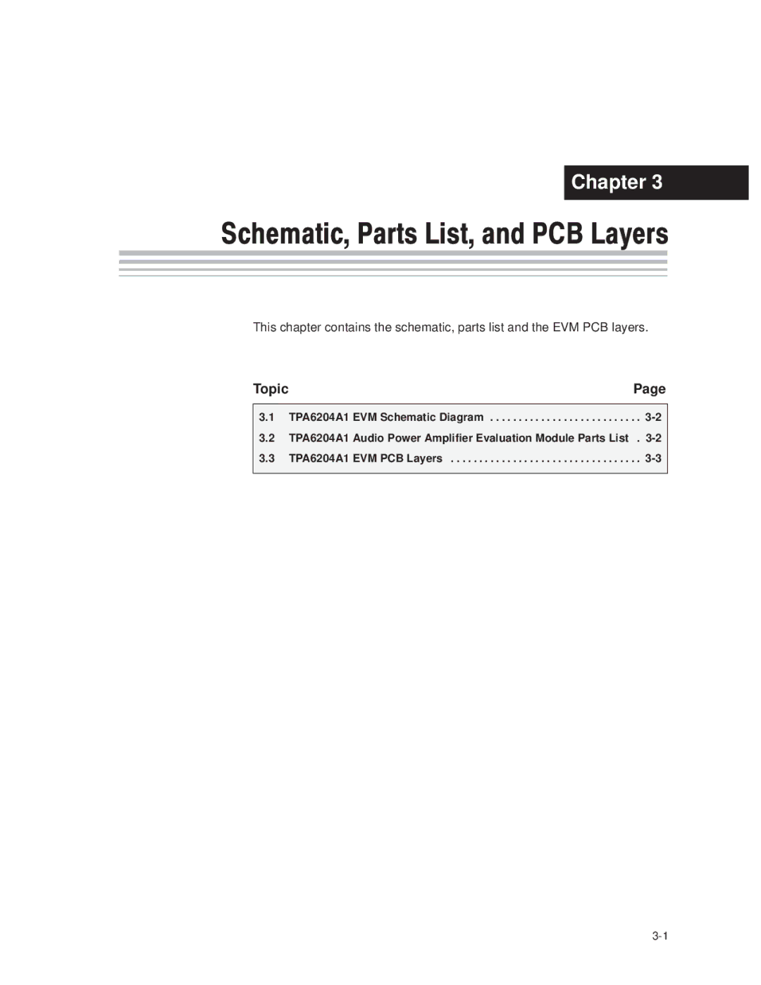 Texas Instruments TPA6204A1 manual Schematic, Parts List, and PCB Layers 