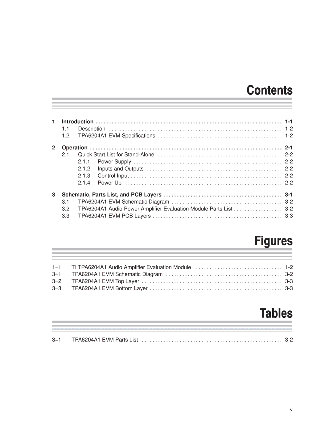 Texas Instruments TPA6204A1 manual Contents, Tables 