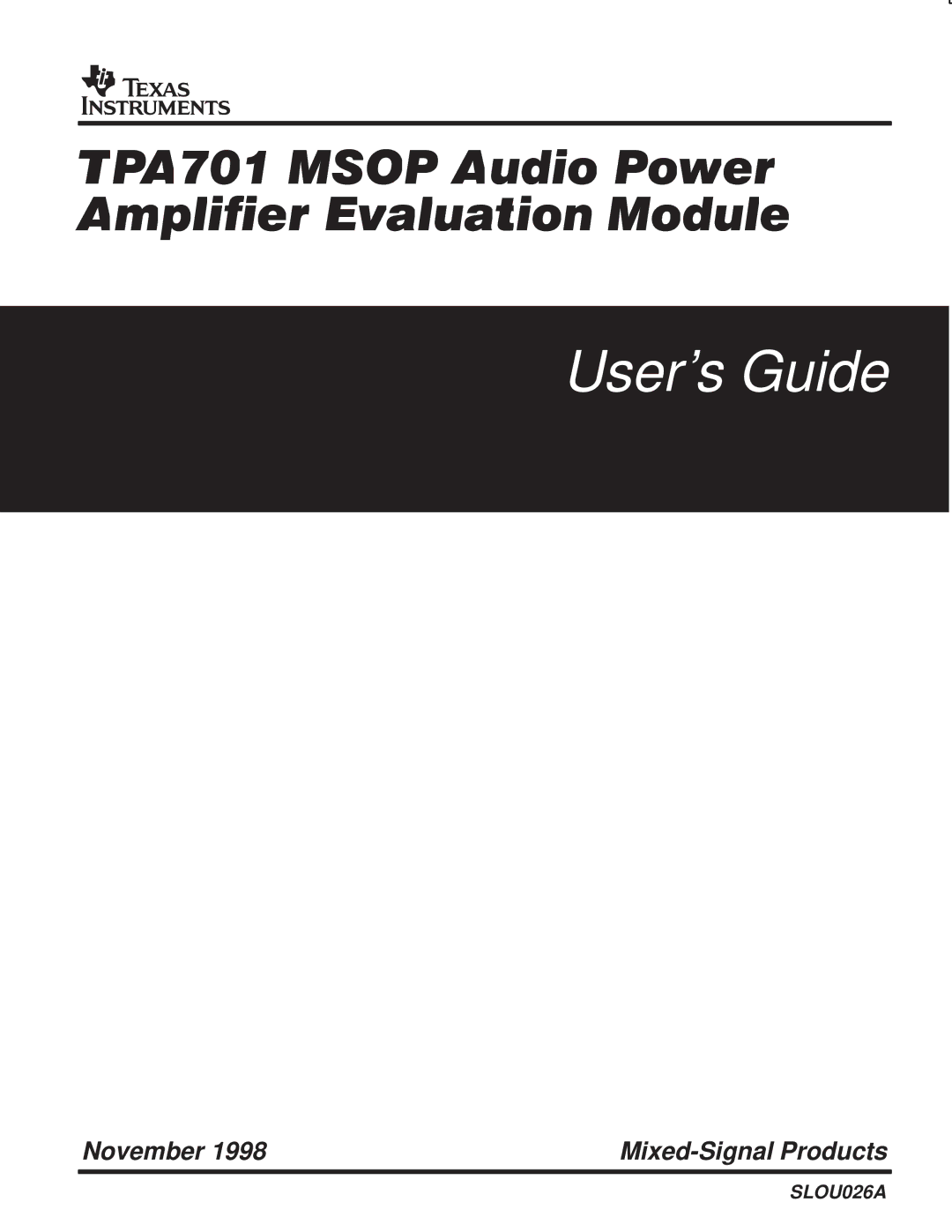 Texas Instruments TPA701 manual Users Guide 