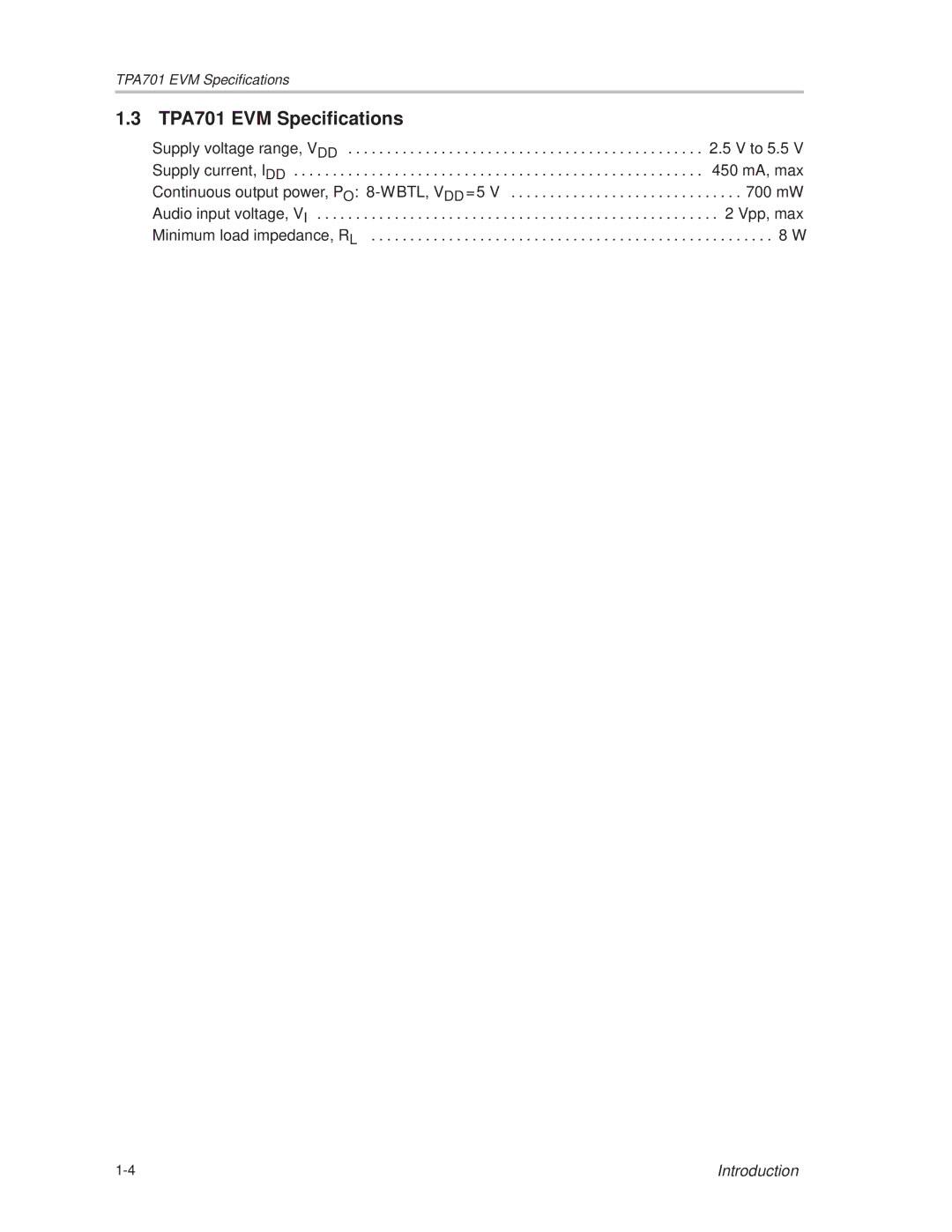 Texas Instruments manual TPA701 EVM Specifications 