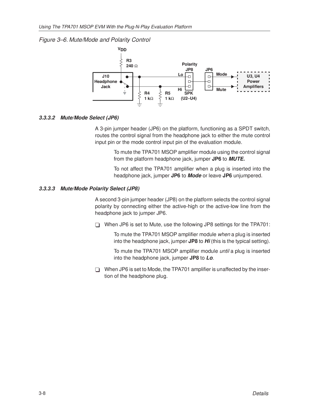 Texas Instruments TPA701 manual ±6. Mute/Mode and Polarity Control 