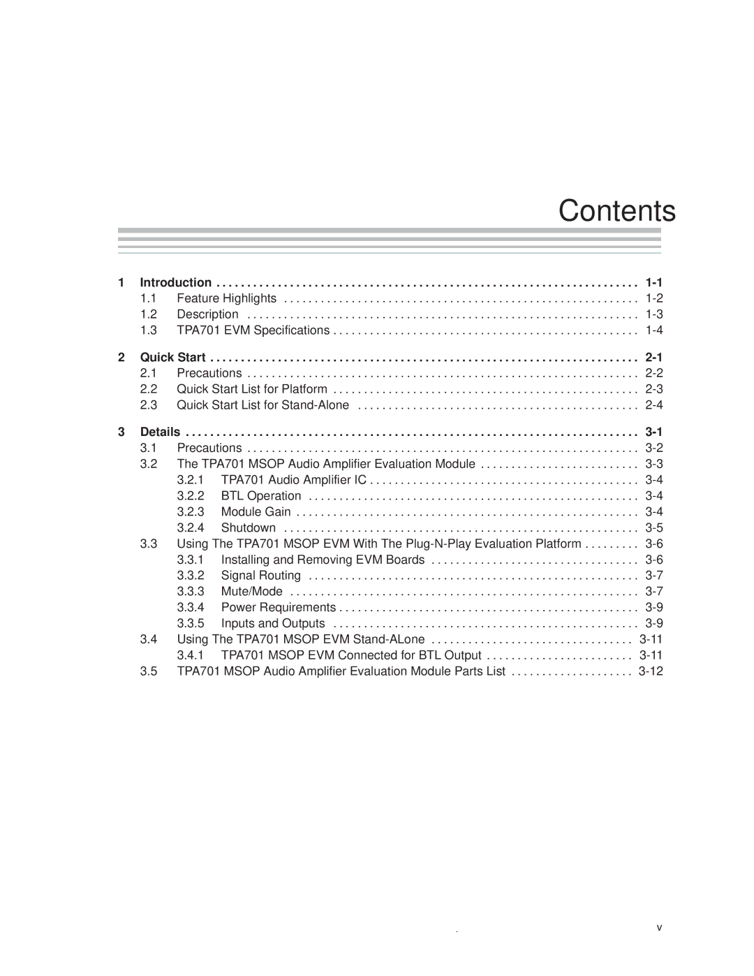 Texas Instruments TPA701 manual Contents 