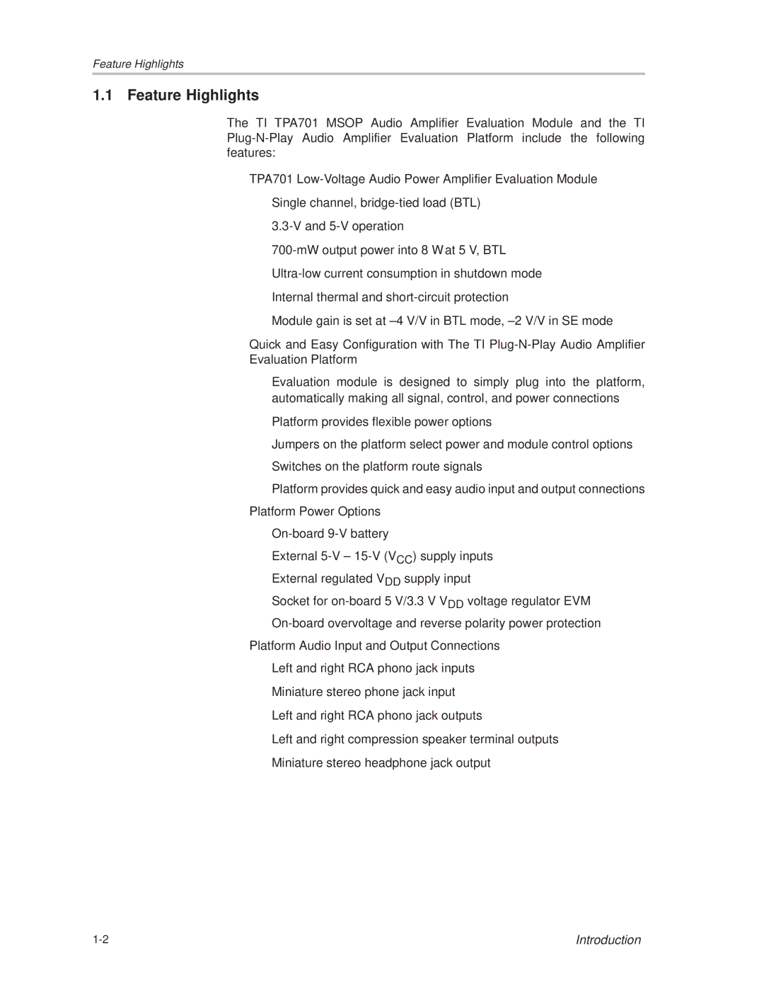 Texas Instruments TPA701 manual Feature Highlights 