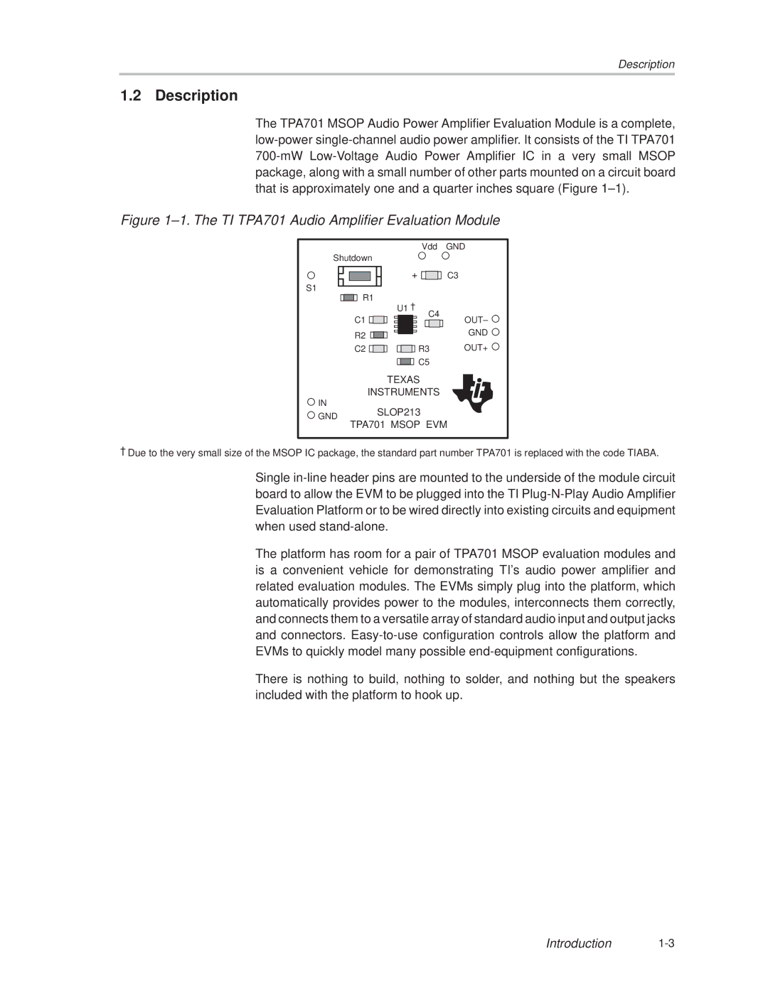 Texas Instruments manual Description, TPA701 Msop EVM 