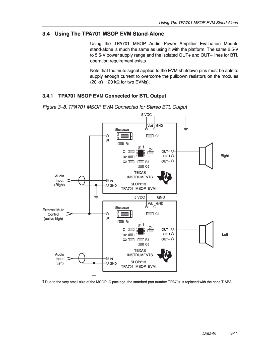 Texas Instruments manual Using The TPA701 MSOP EVM Stand-Alone, 3.4.1TPA701 MSOP EVM Connected for BTL Output, Details 