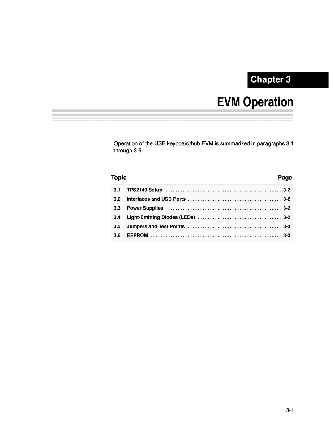 Texas Instruments TPS2149 manual EVM Operation, Page, Topic, Chapter 
