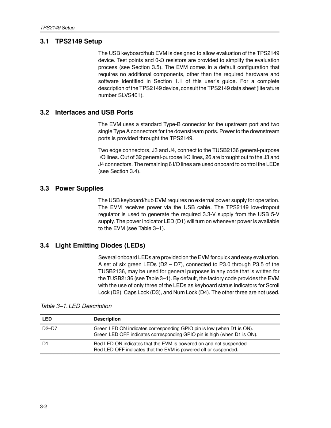 Texas Instruments manual TPS2149 Setup, Led 