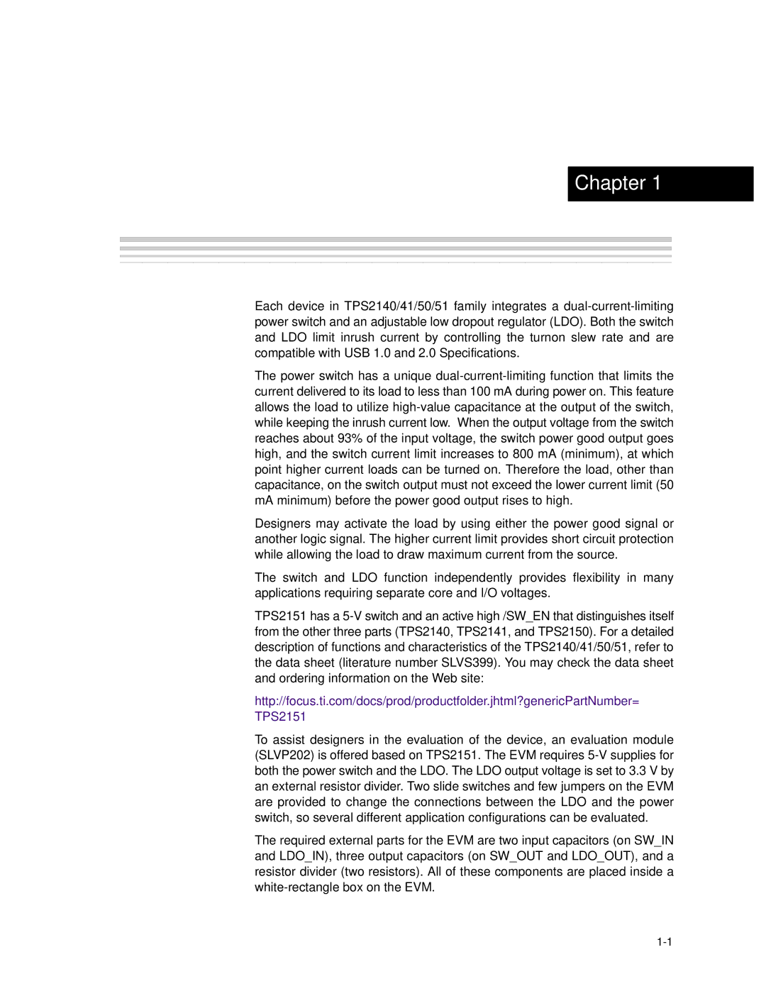 Texas Instruments TPS2151 manual Introduction 