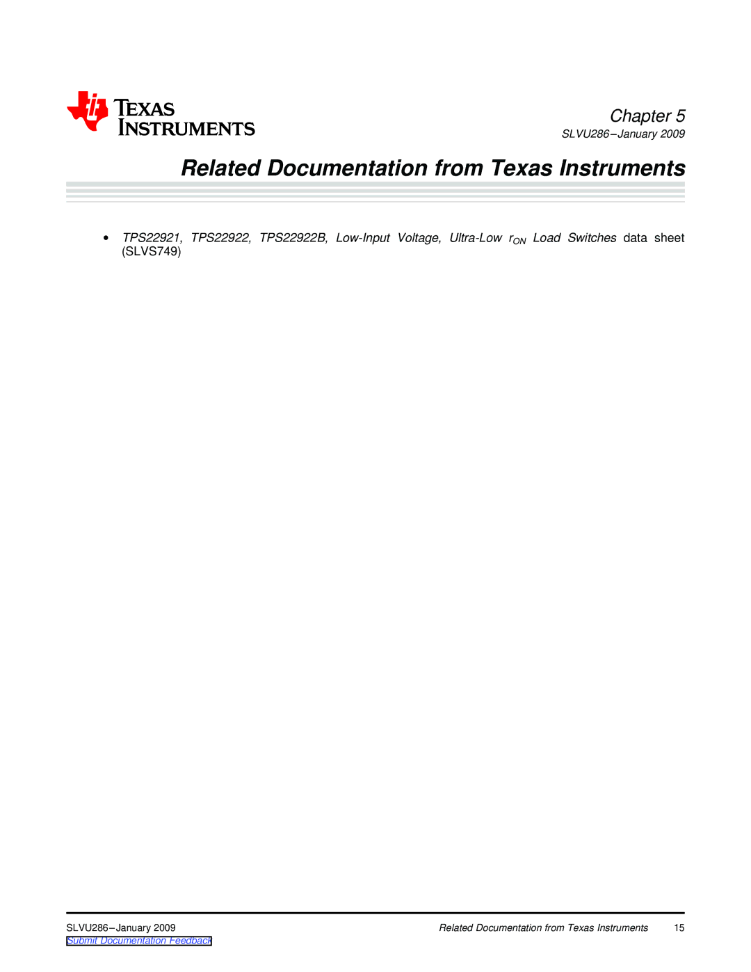 Texas Instruments TPS22922B, TPS22921 manual Related Documentation from Texas Instruments 