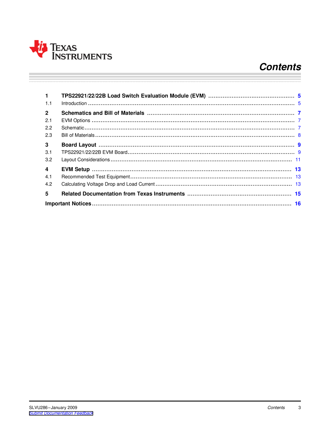 Texas Instruments TPS22922B, TPS22921 manual Contents 