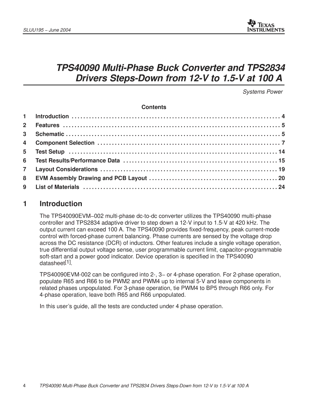 Texas Instruments TPS40090EVM-002 manual Introduction 