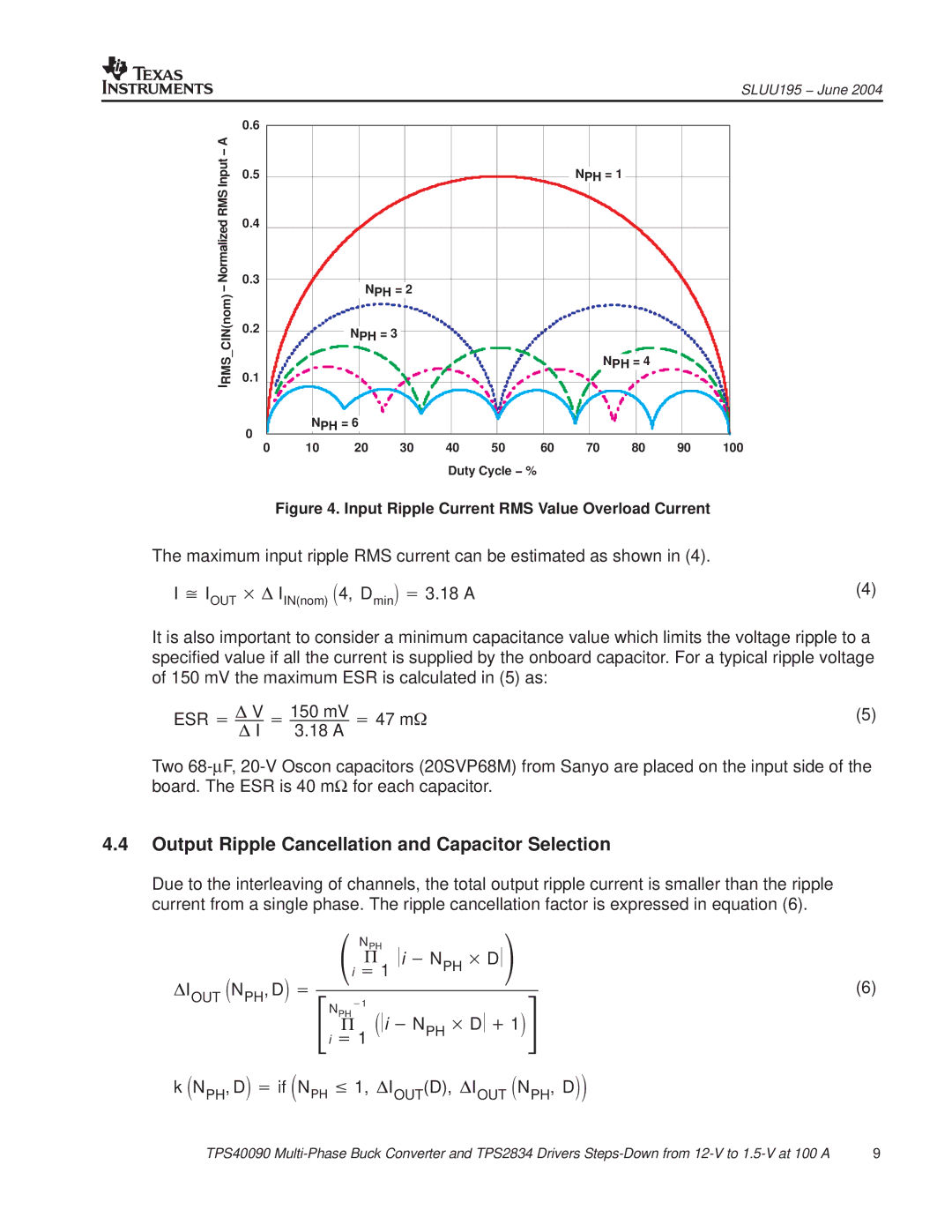 Texas Instruments TPS40090EVM-002 manual Output Ripple Cancellation and Capacitor Selection 