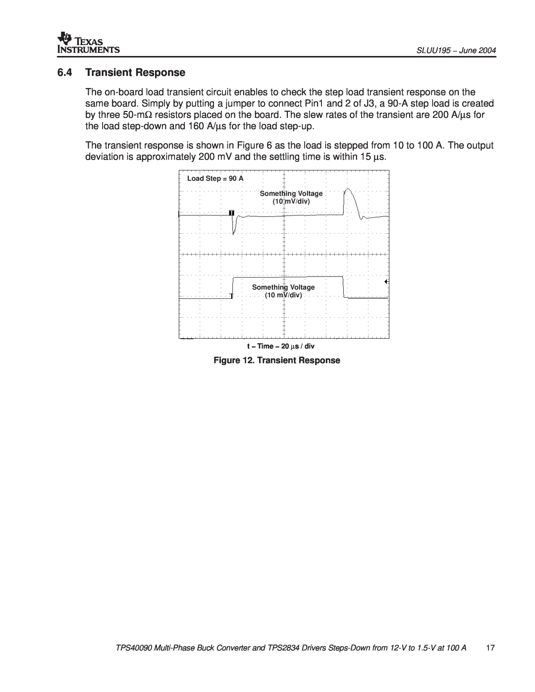 Texas Instruments TPS40090EVM-002 manual Transient Response 