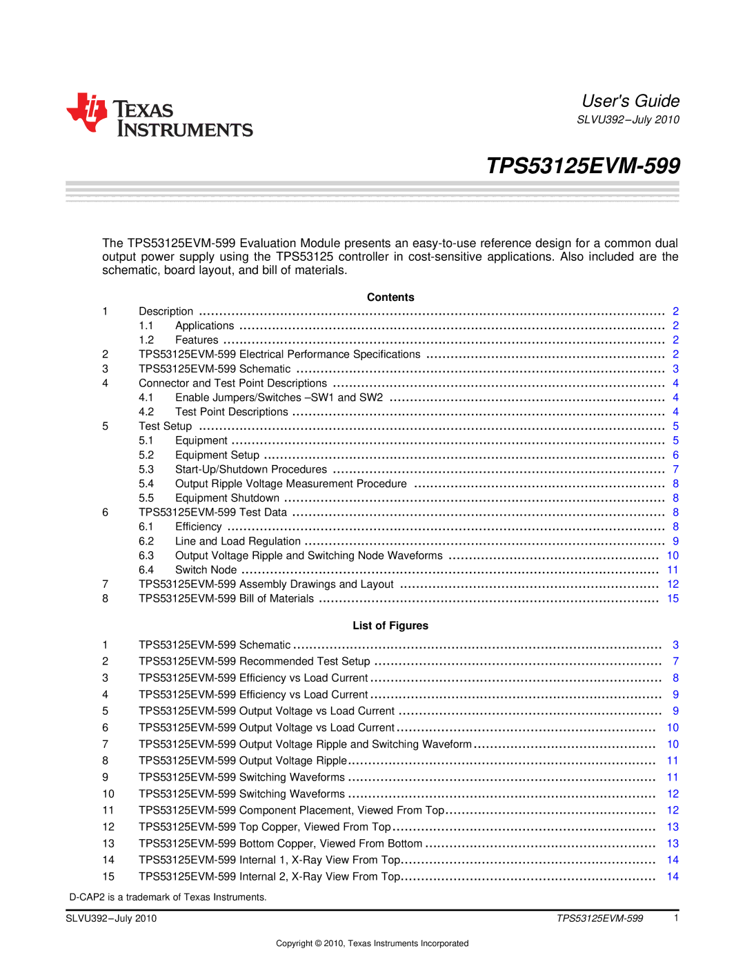 Texas Instruments TPS53125EVM-599 specifications 