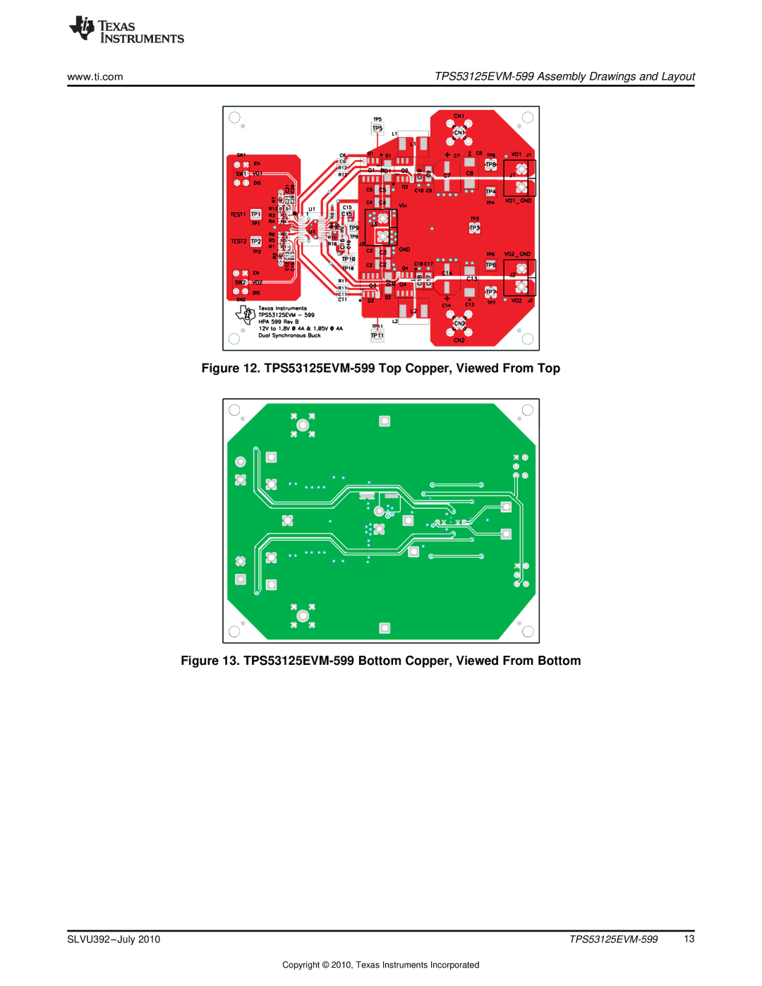 Texas Instruments specifications TPS53125EVM-599 Top Copper, Viewed From Top 