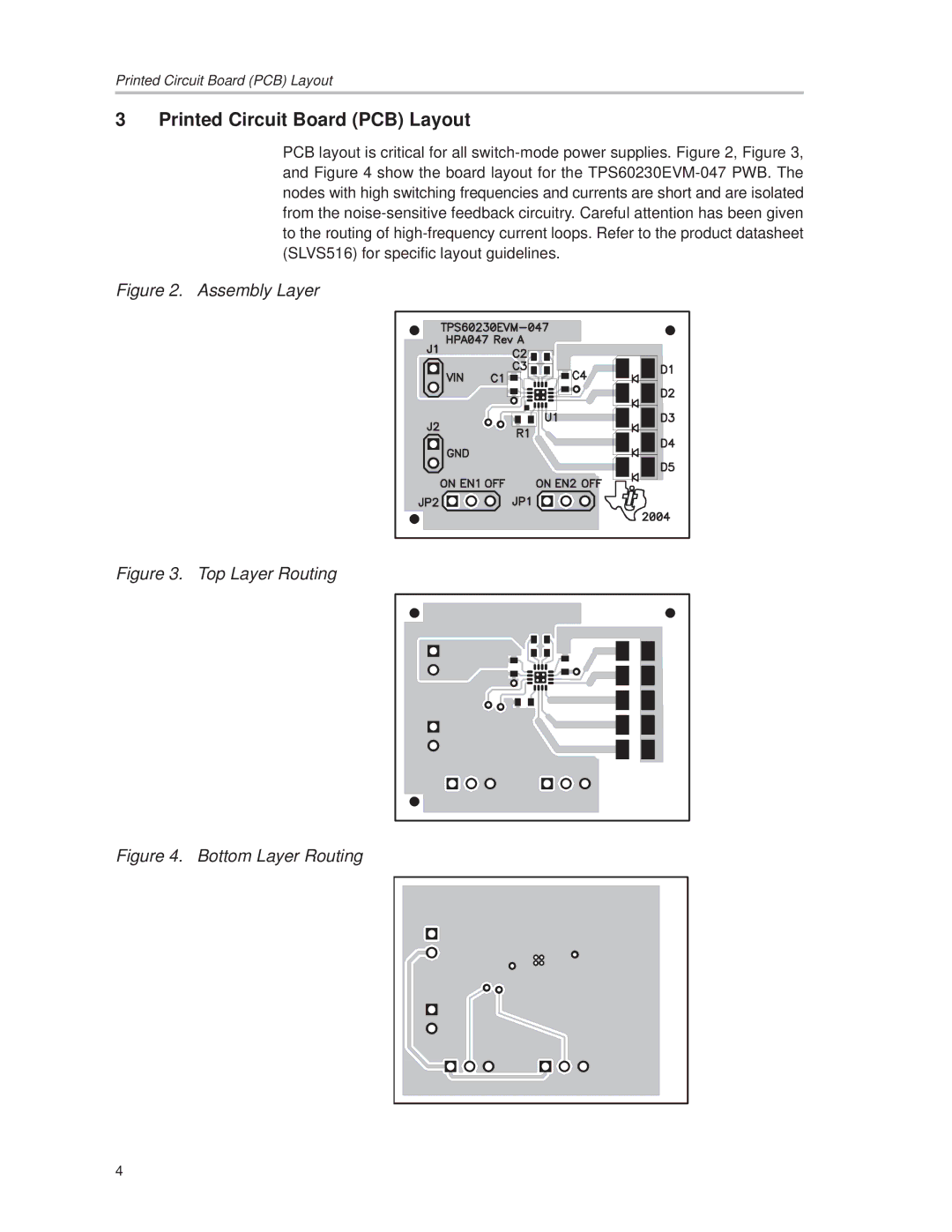 Texas Instruments TPS60230EVM-047 manual Printed Circuit Board PCB Layout, Assembly Layer 