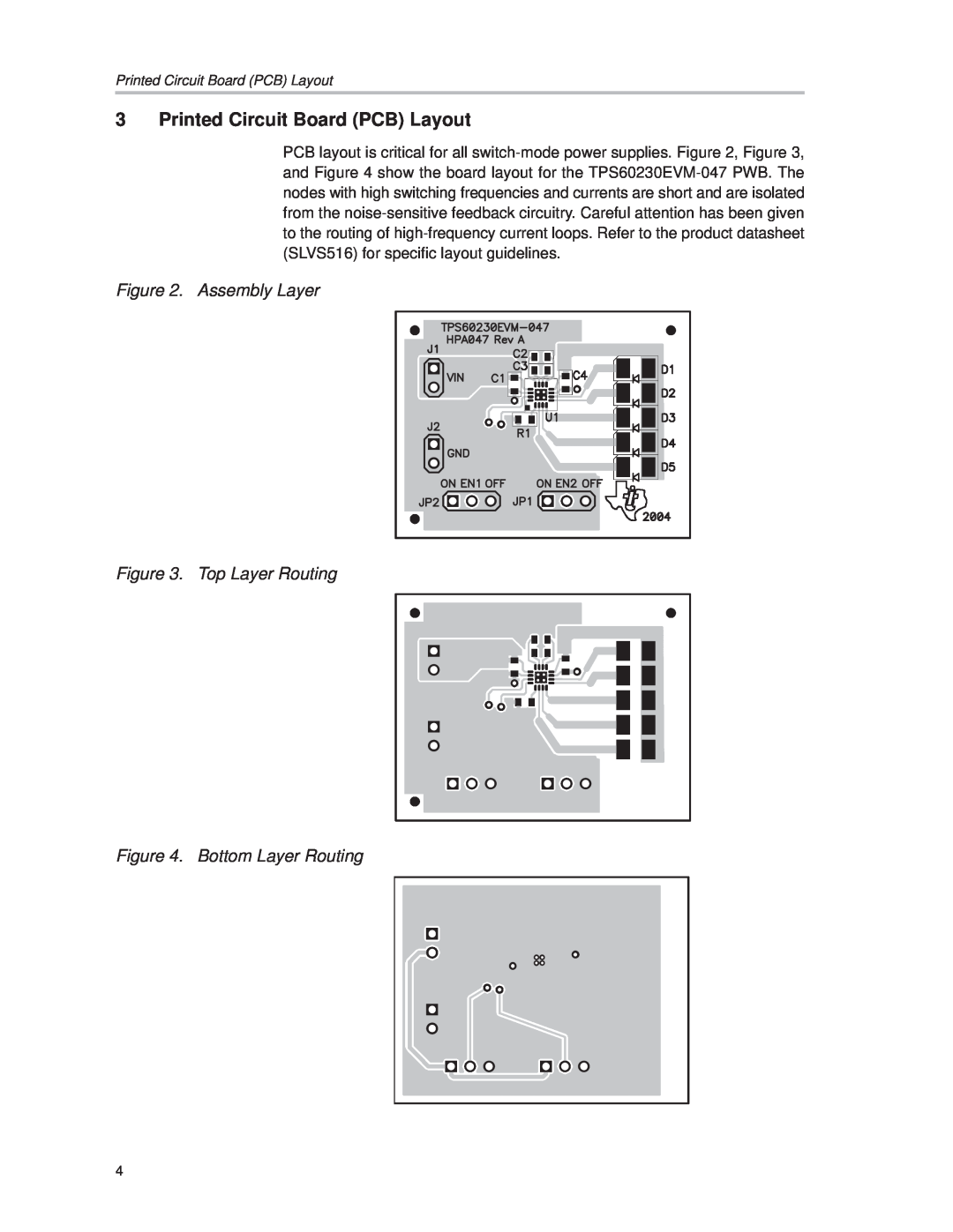 Texas Instruments TPS60230EVM-047 manual Printed Circuit Board PCB Layout, Assembly Layer . Top Layer Routing 