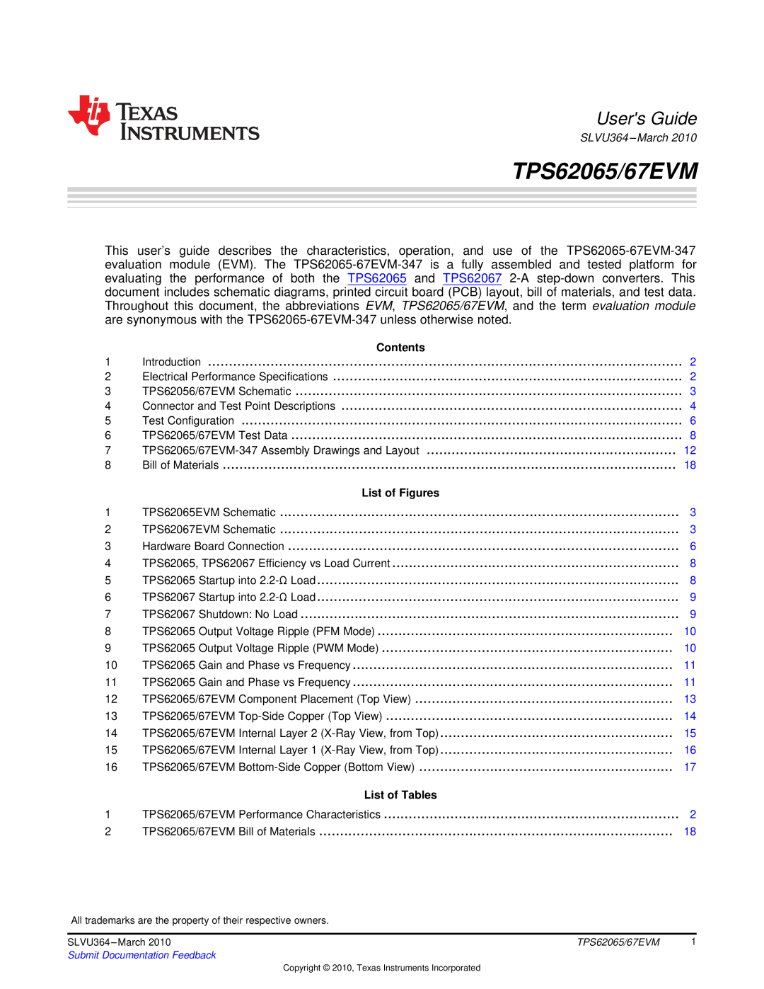 Texas Instruments specifications TPS62065/67EVM 