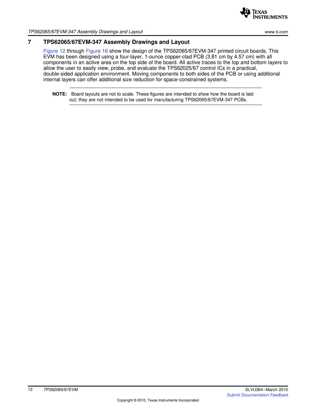 Texas Instruments specifications TPS62065/67EVM-347 Assembly Drawings and Layout 