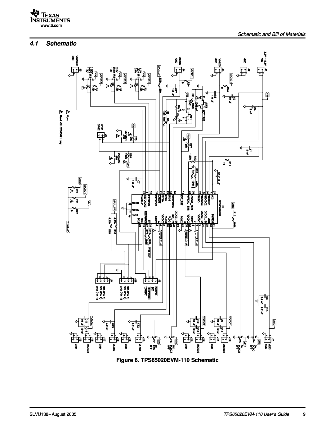 Texas Instruments manual TPS65020EVM-110 Schematic, Schematic and Bill of Materials 