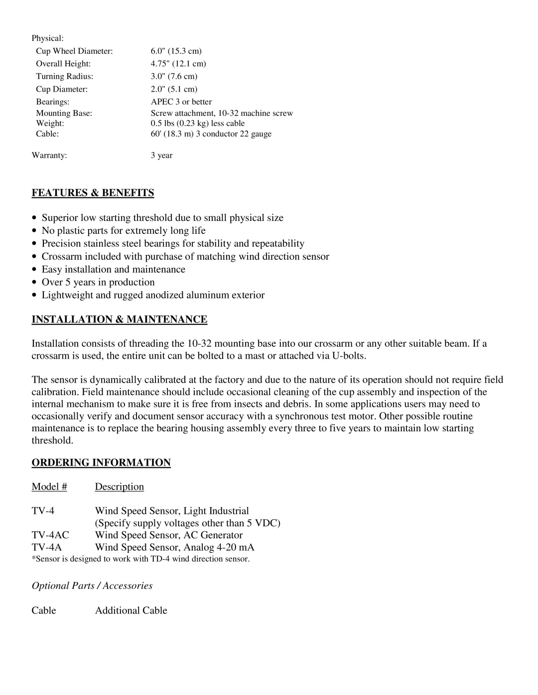 Texas Instruments SERIES 525 RAINFALL SENSORS, TR-525I, TR-525USW user manual TV-4AC 