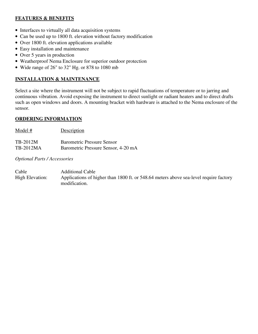 Texas Instruments TR-525I, TR-525USW, SERIES 525 RAINFALL SENSORS user manual Features & Benefits 