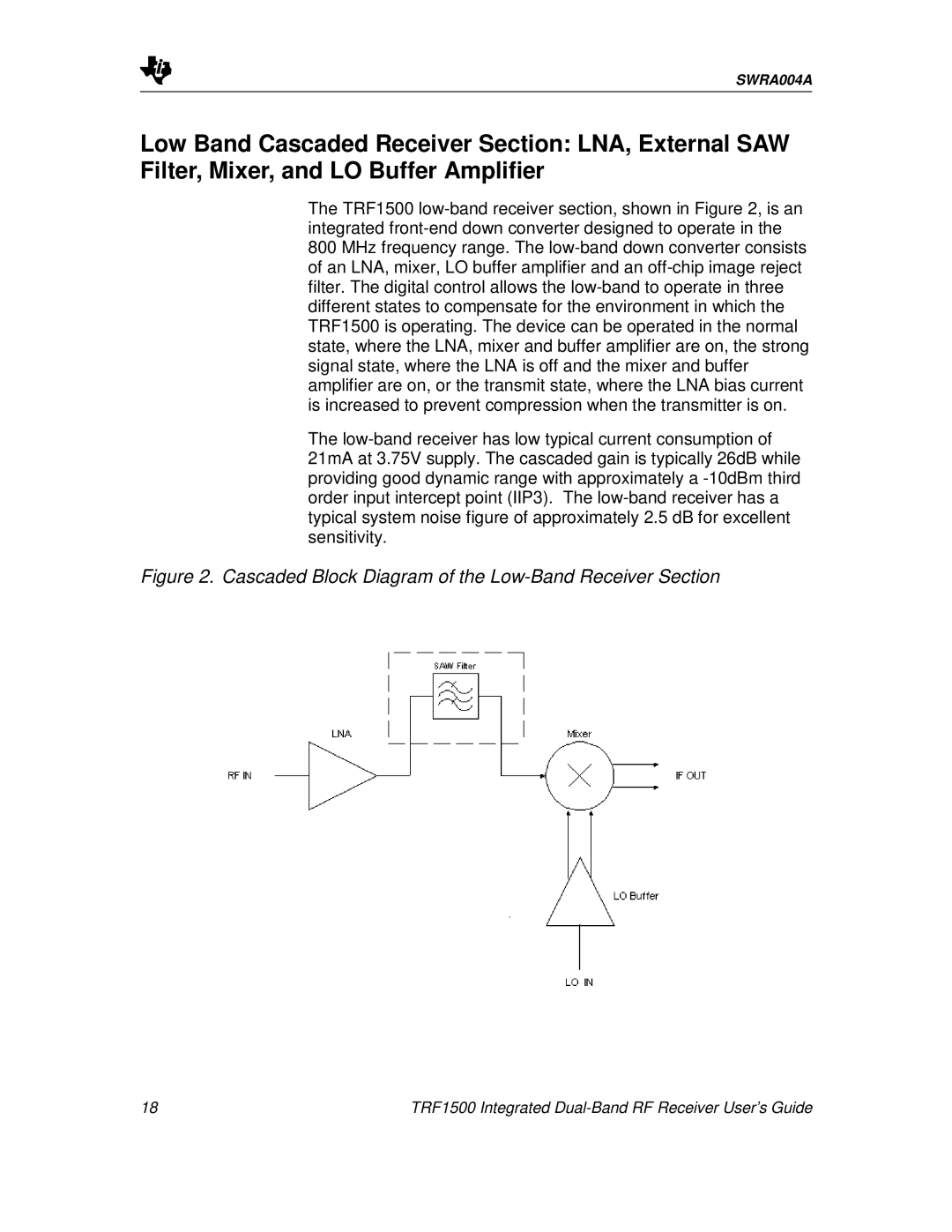 Texas Instruments TRF1500 manual Cascaded Block Diagram of the Low-Band Receiver Section 