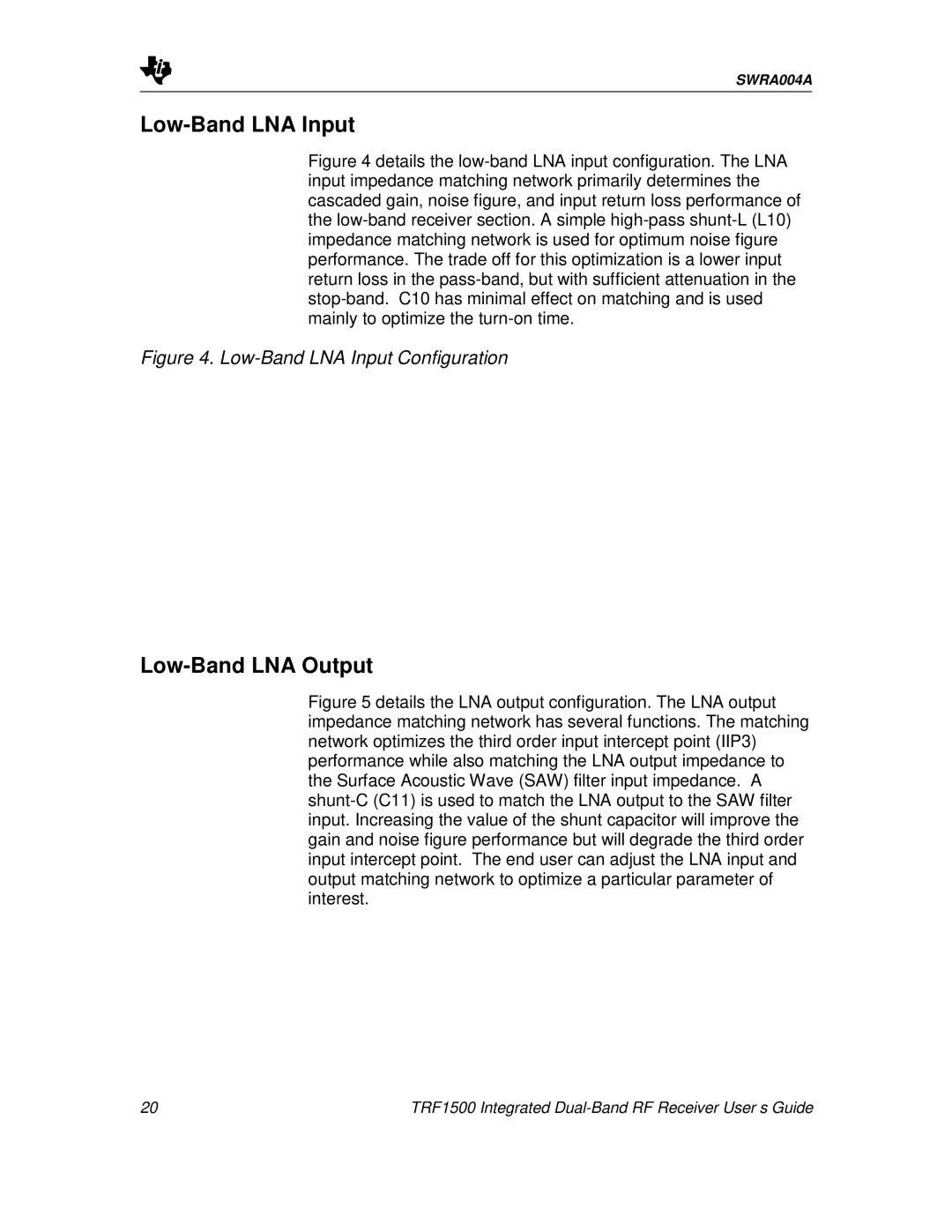Texas Instruments TRF1500 manual Low-Band LNA Input, Low-Band LNA Output 