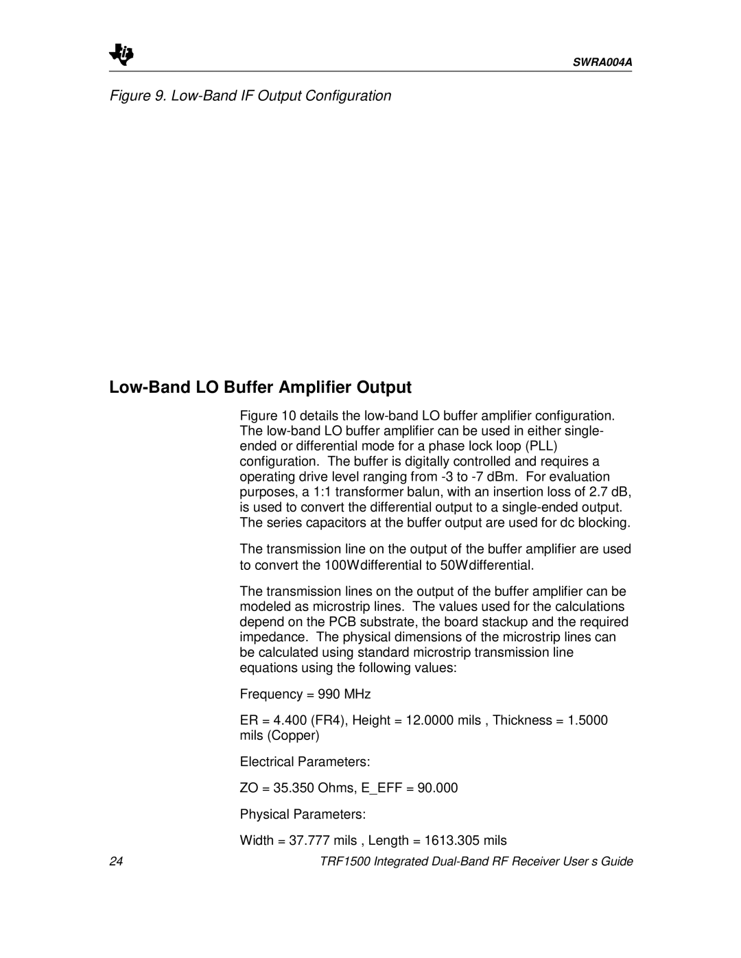 Texas Instruments TRF1500 manual Low-Band LO Buffer Amplifier Output, Low-Band if Output Configuration 