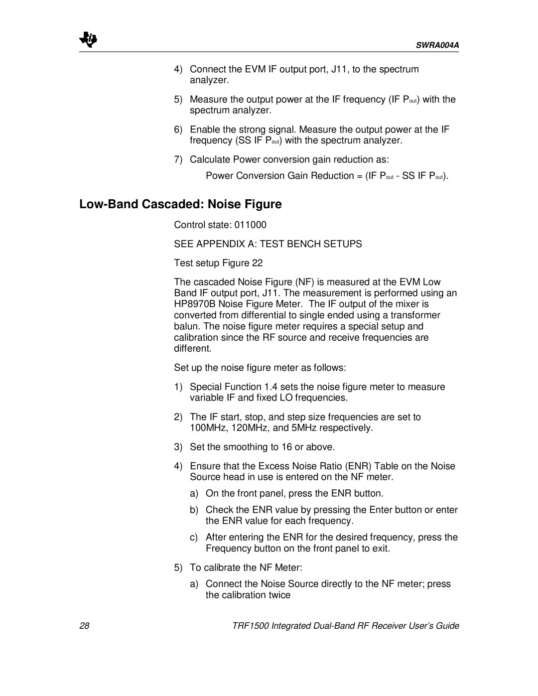 Texas Instruments TRF1500 manual Low-Band Cascaded Noise Figure 