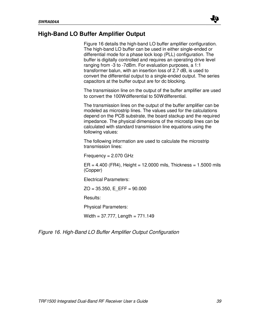 Texas Instruments TRF1500 manual High-Band LO Buffer Amplifier Output Configuration 