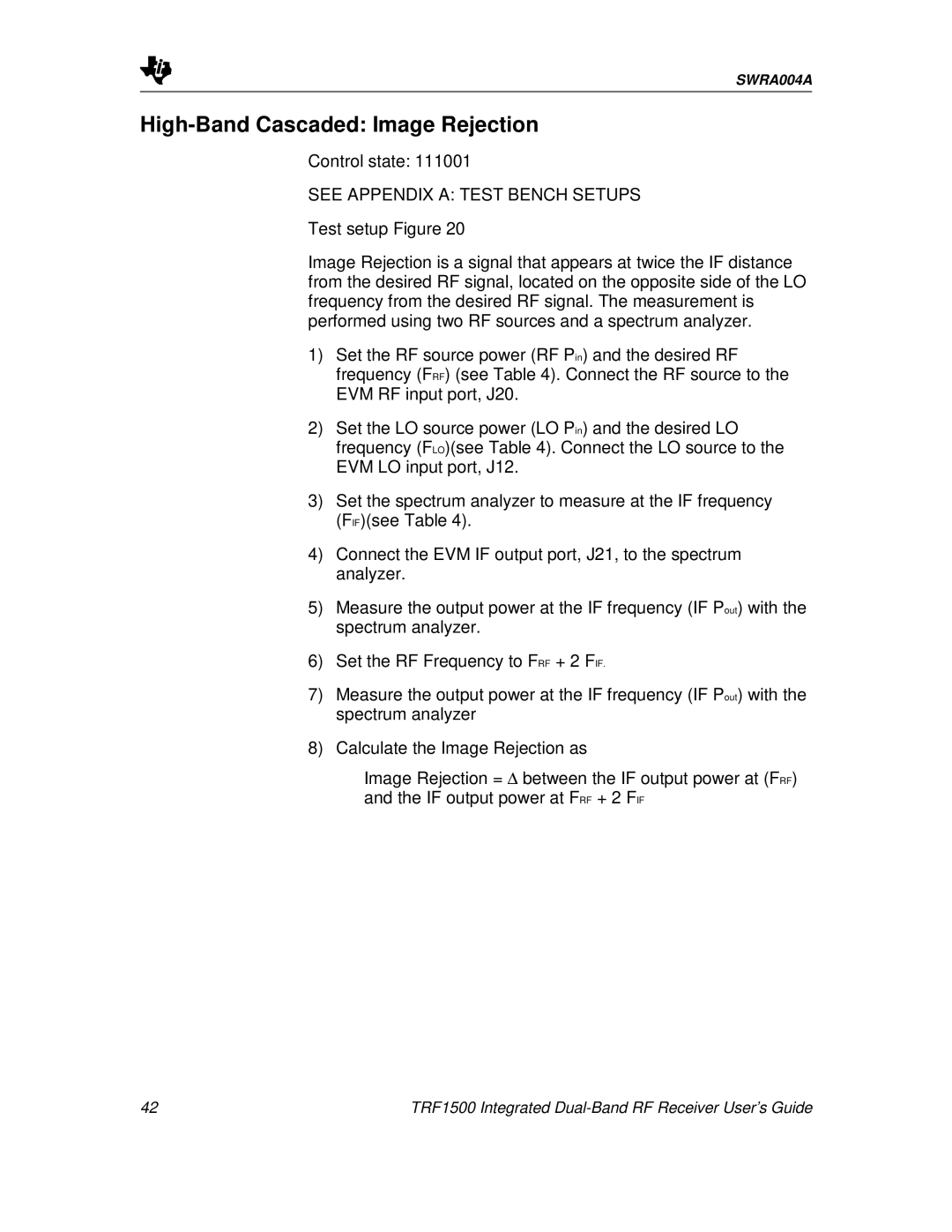 Texas Instruments TRF1500 manual High-Band Cascaded Image Rejection 