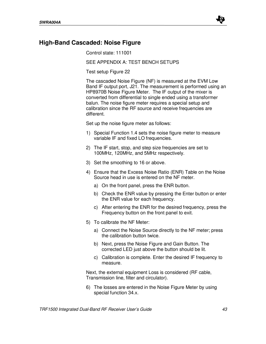 Texas Instruments TRF1500 manual High-Band Cascaded Noise Figure 