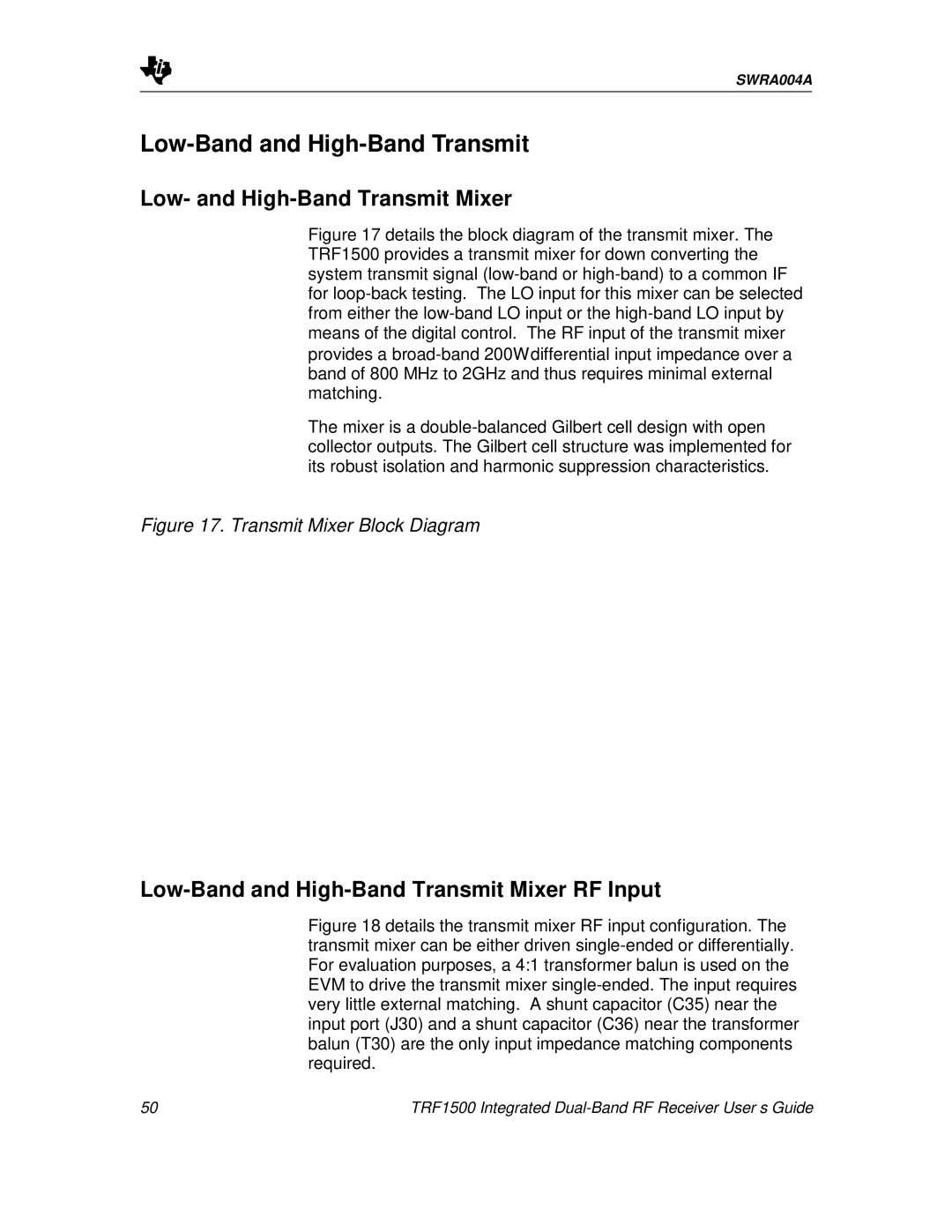 Texas Instruments TRF1500 manual Low-Band and High-Band Transmit, Low- and High-Band Transmit Mixer 