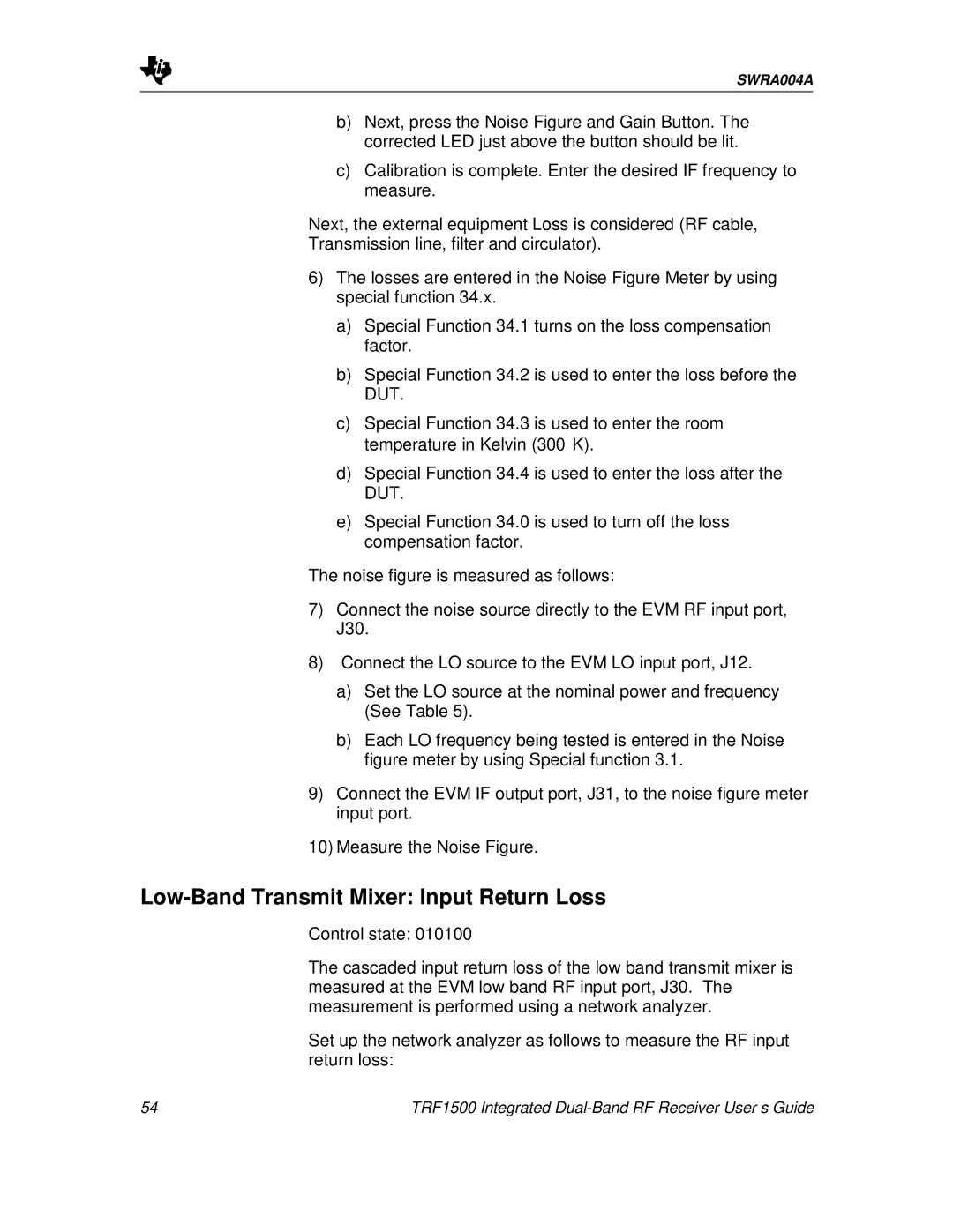 Texas Instruments TRF1500 manual Low-Band Transmit Mixer Input Return Loss 