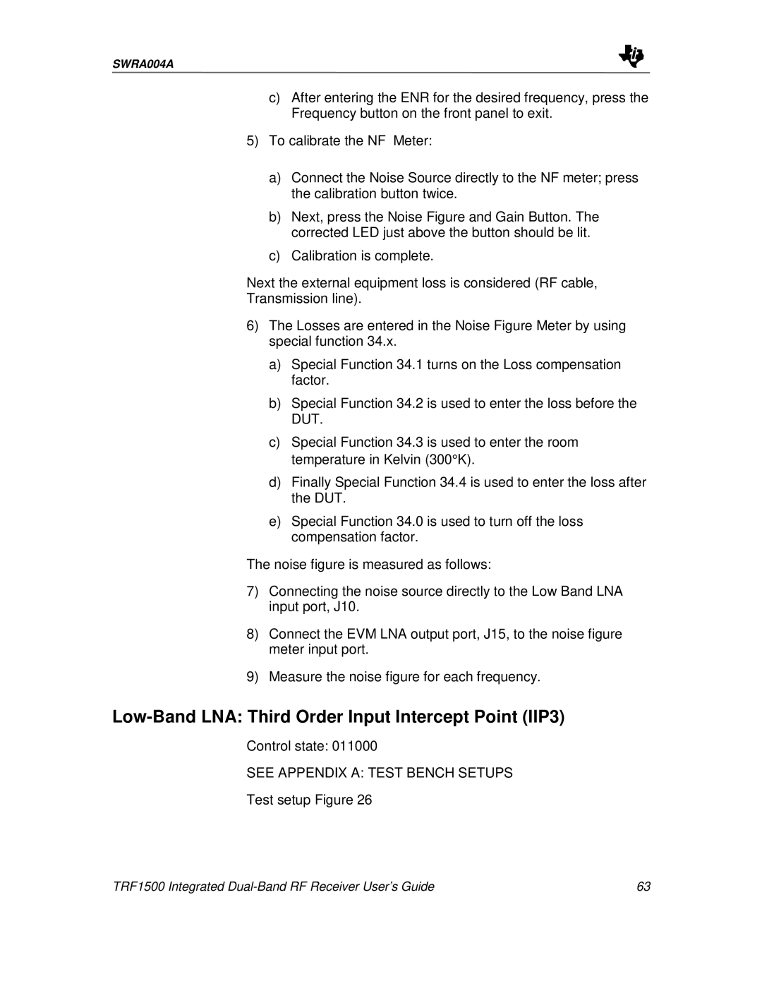 Texas Instruments TRF1500 manual Low-Band LNA Third Order Input Intercept Point IIP3 