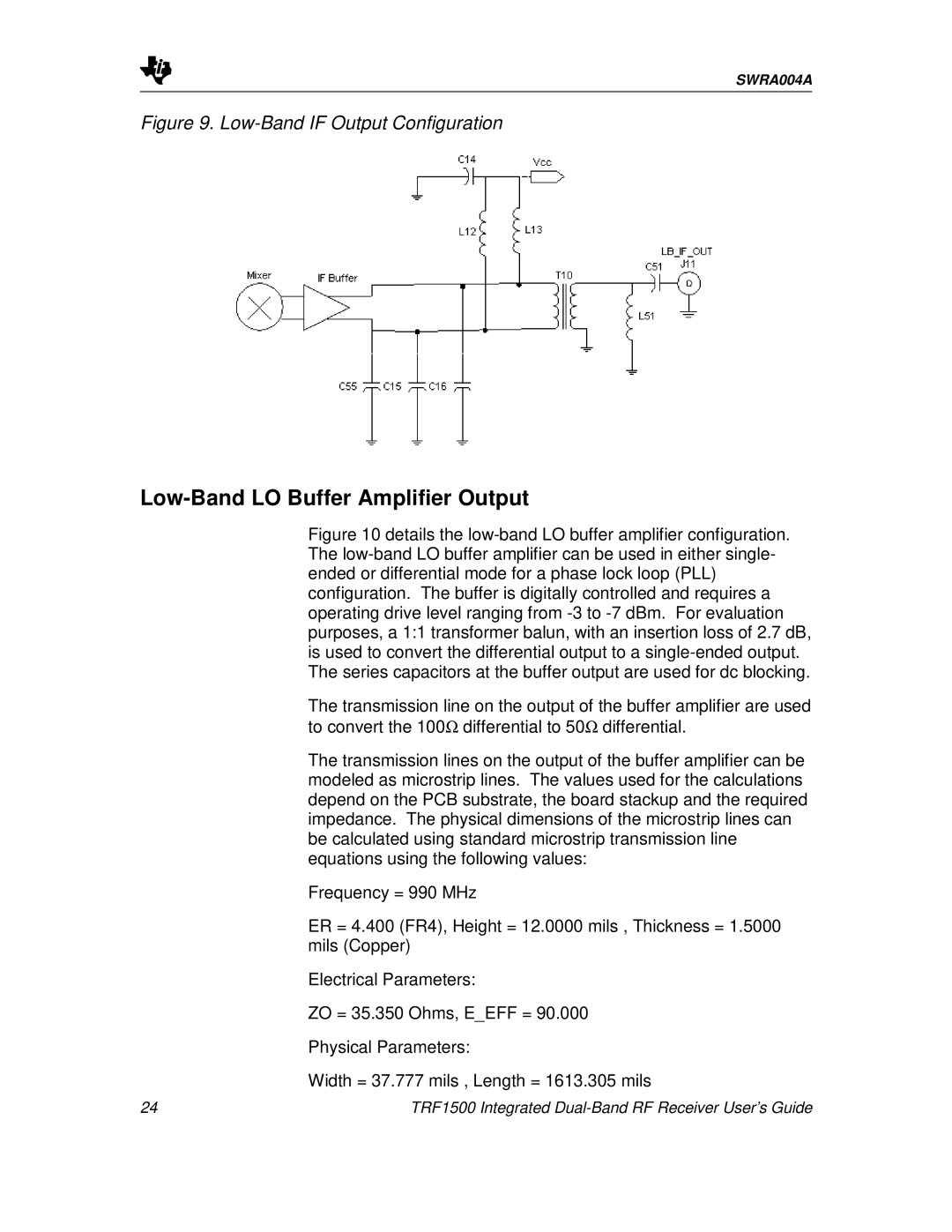 Texas Instruments TRF1500 manual Low-BandLO Buffer Amplifier Output, Low-BandIF Output Configuration 